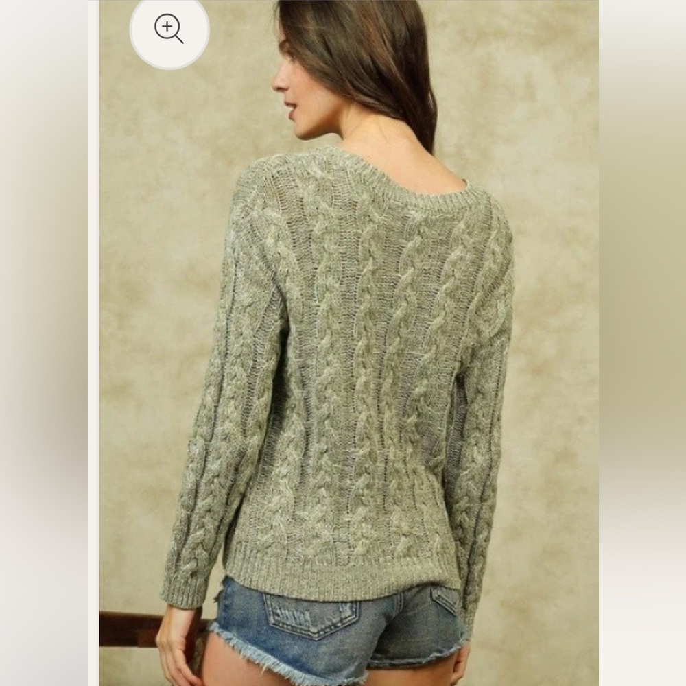 Lumiere Women's Cable Knit Sweater - Olive Green - Picture 3 of 7